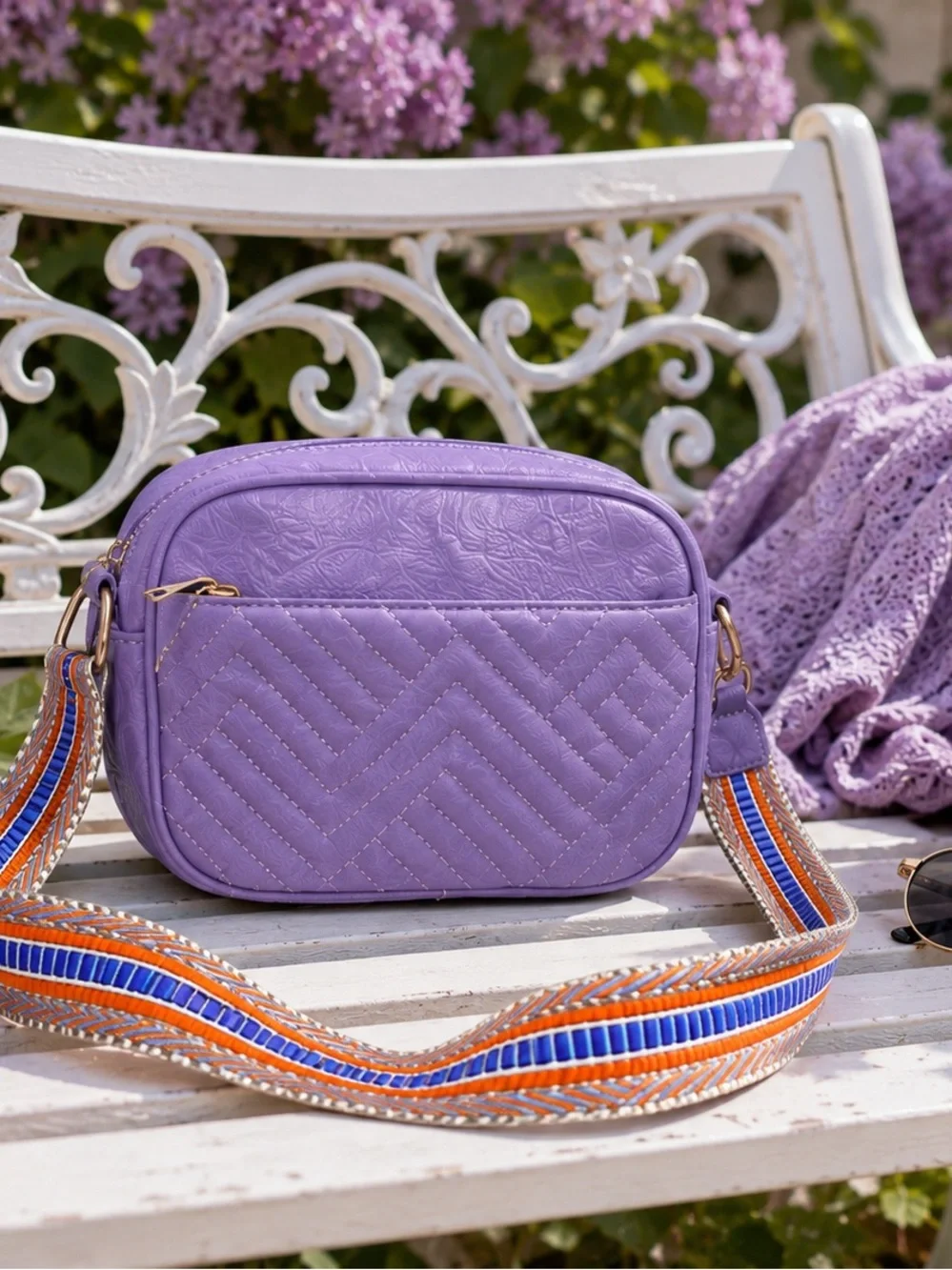Purple Quilted Crossbody Bag Colorful Adjustable Guitar Strap New Boutique Purse
